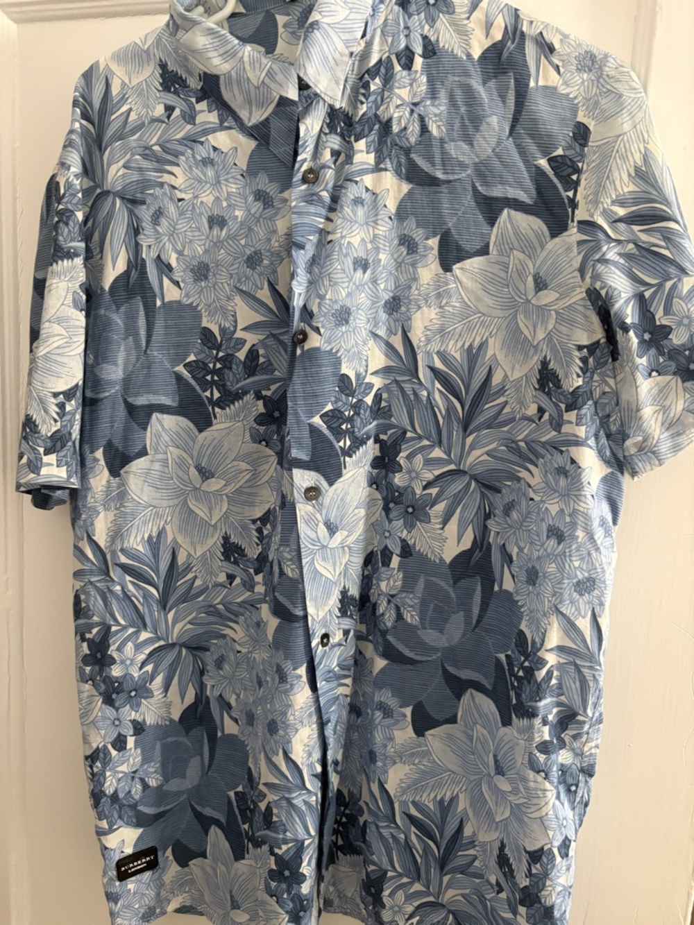 Burberry Light Blue and White Floral Short-Sleeve Shirt